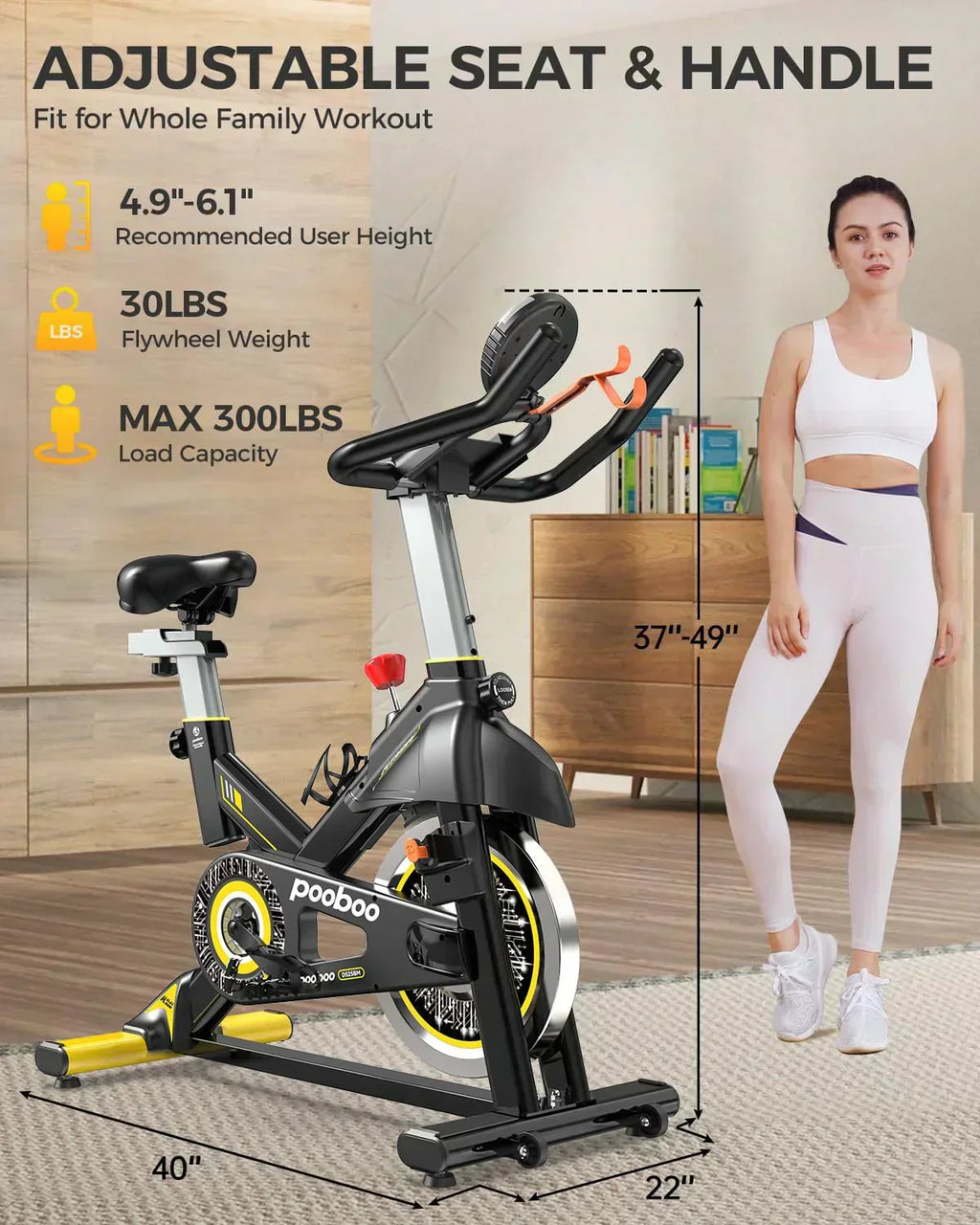 pooboo Exercise Bike Adjustable Magnetic/Brake Pad Resistance Silent Belt Drive Cycling Bike