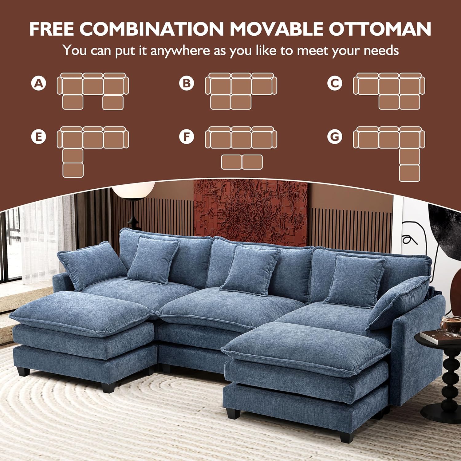 ihanherry 146-inch U-shaped modern sofa modular area cloud sofa