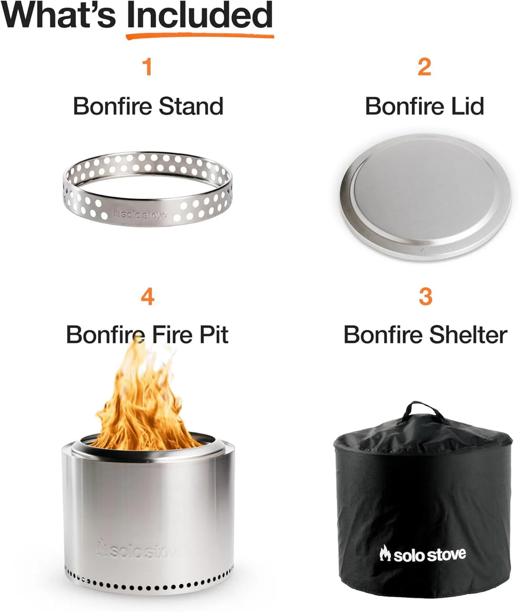Solo Stove Bonfire 2.0 with Stand, 19.5 Inch Smokeless Fire Pit with Removable Ash Pan - Portable Outdoor Fire Pit - Stainless Steel Wood Burning Fireplace, Ideal for 4-6 People, 21.75 lbs