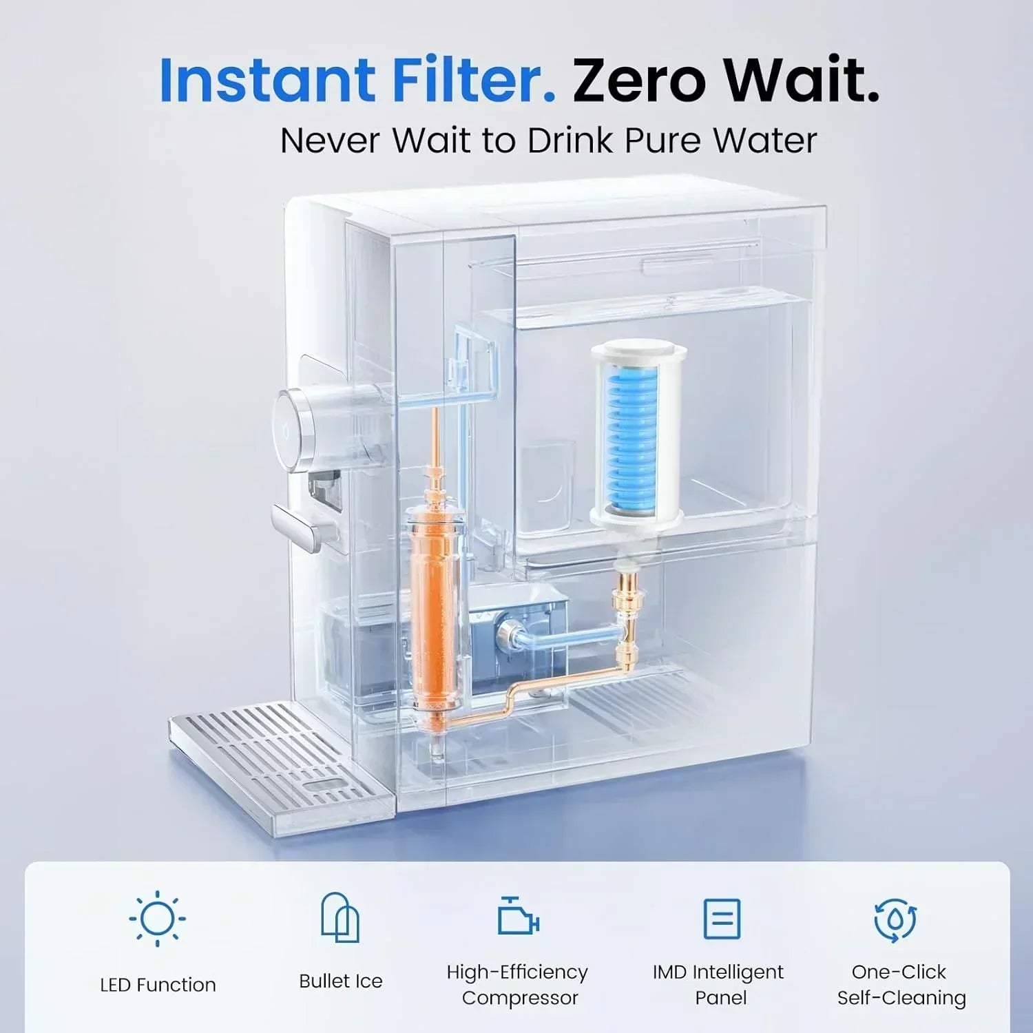 Ice Maker Water Filter 3 in 1 Countertop Instant Hot and Cold Water