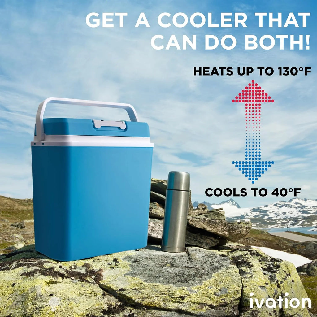 Electric Cooler & Warmer with Handle | 24 L Portable Thermoelectric Fridge for Vehicles & Trucks| 110V AC Home Power Cord & 12V Car Adapter for Camping