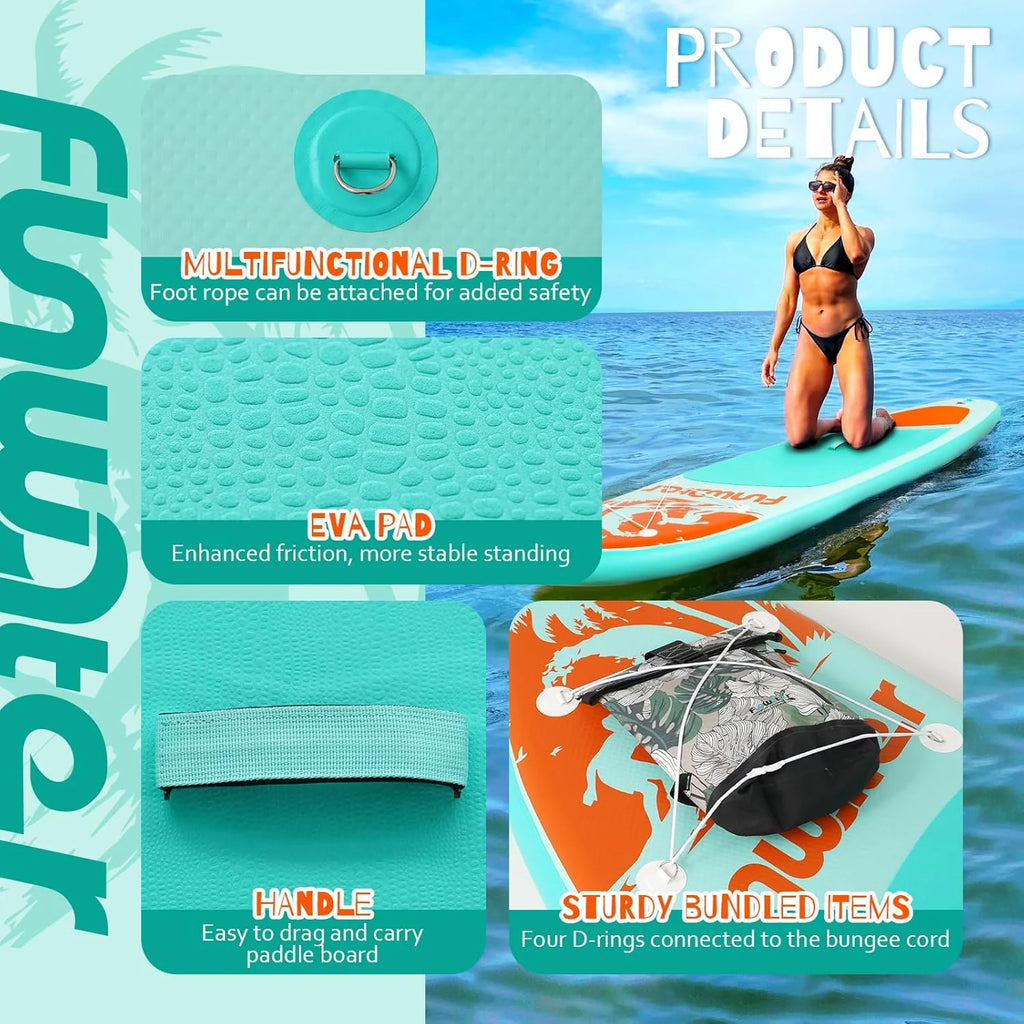 FunWater Inflatable Stand Up Paddle Board with Premium SUP Paddle Accessories, Non-Slip EVA Deck, 11'/10'6' Paddle