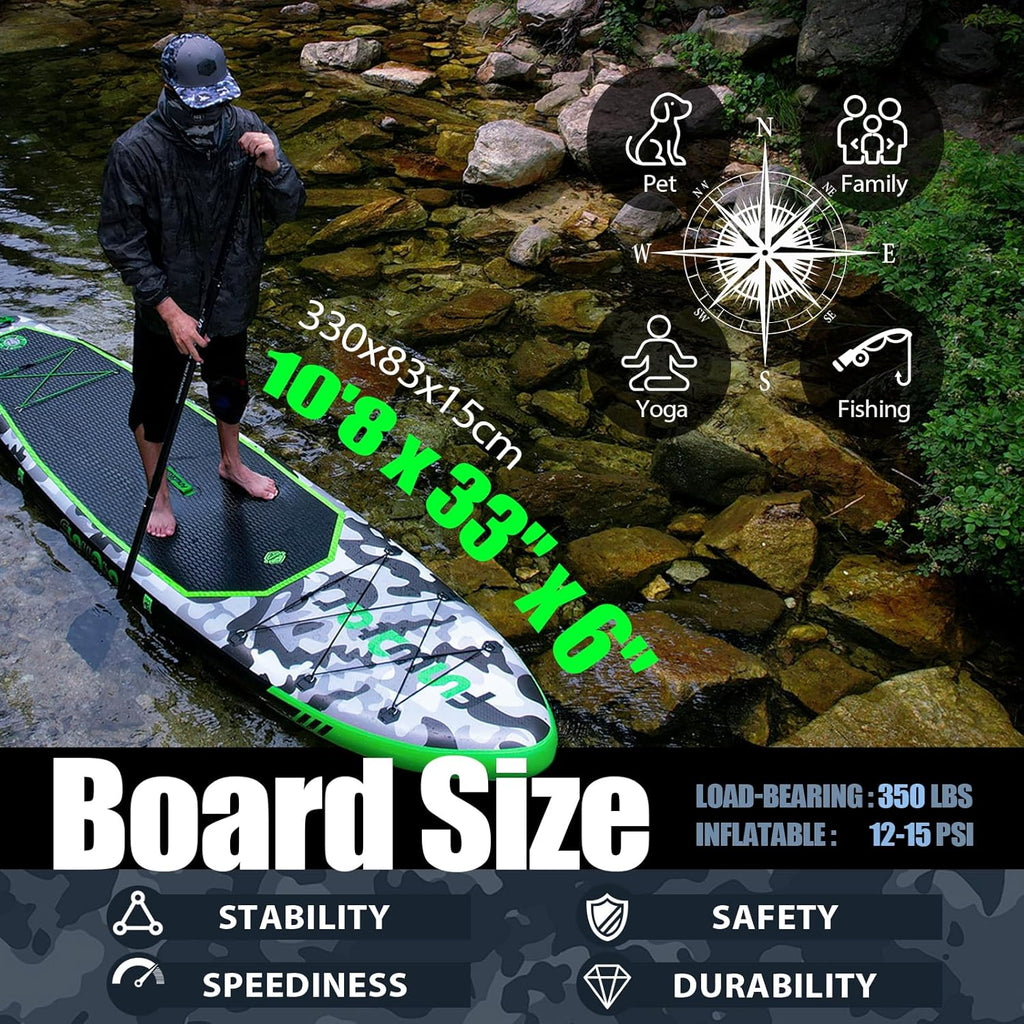 FunWater Inflatable Stand Up Paddle Board with Premium SUP Paddle Accessories, Non-Slip EVA Deck, 11'/10'6' Paddle