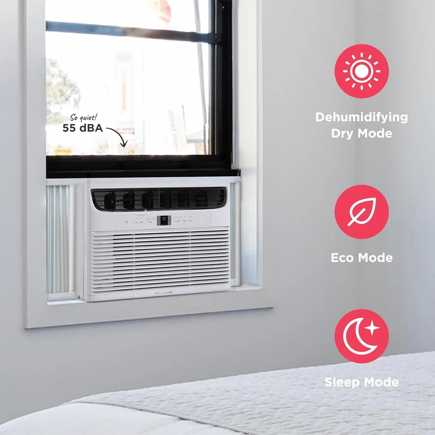 Frigidaire 5,000 BTU Window Air Conditioner with Remote Control, Cools Up to 150 Sq. Ft., Quiet Operation, Eco Mode, 3 Fan Speeds, Auto Restart, White